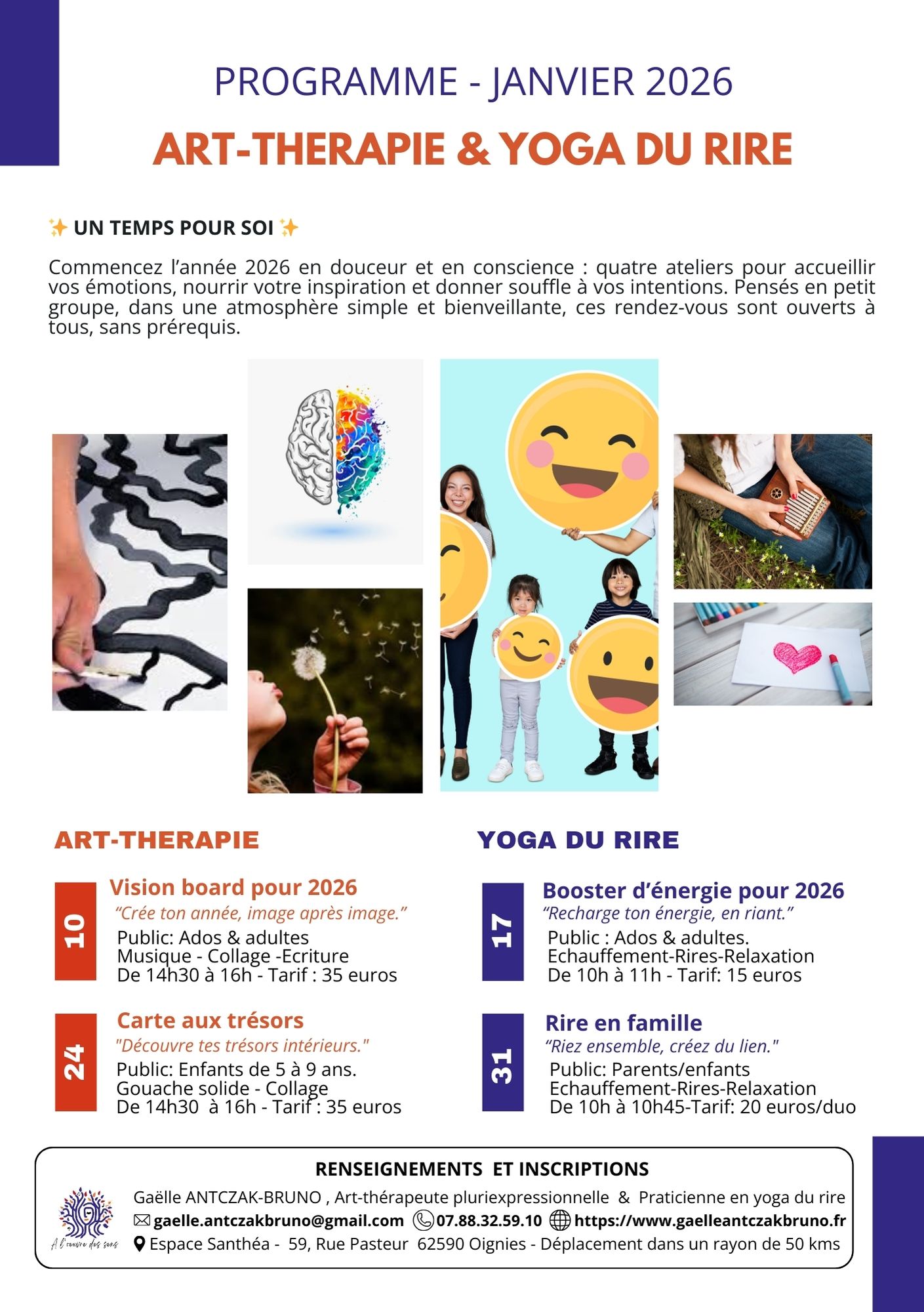 Ateliers Janvier 2026-Yoga du rire & Art-thérapie - Espace Santhéa Oignies